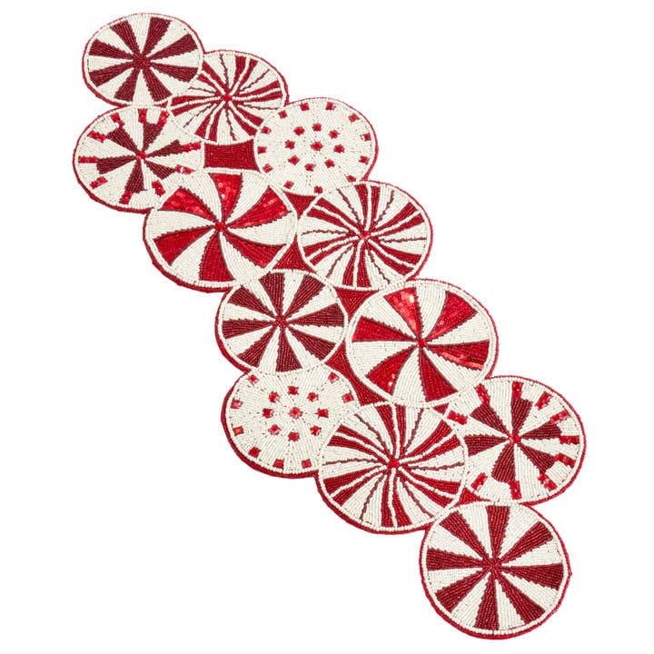 Fennco Styles - Wholesale Table Runner - Peppermint Candy Cane Beaded 13x35 Inch Table Runner1