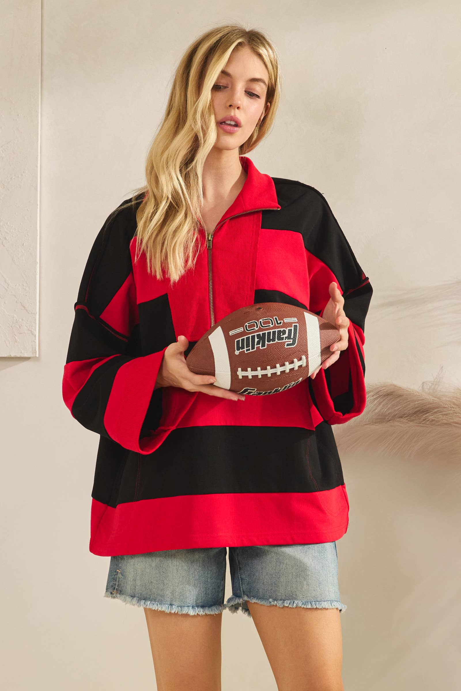 Sewn and Seen - Vente Sweat-shirt – femme - Pull à fermeture éclair rayé25