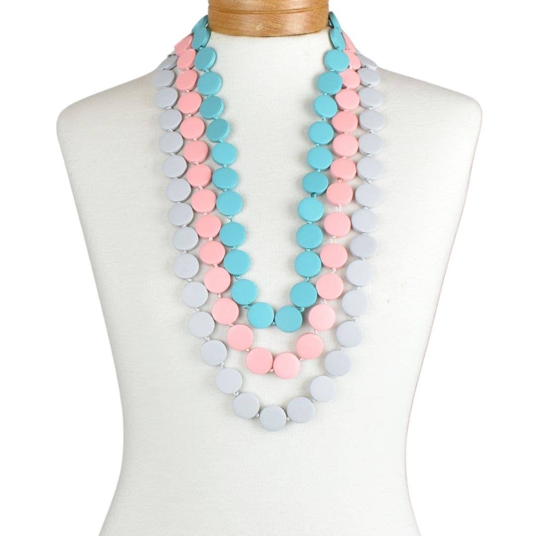 Taylor Hill Scarves & Co - Wholesale Beaded/pearl necklace - THSJ1270: Teal Green: Round Wooden Necklace2