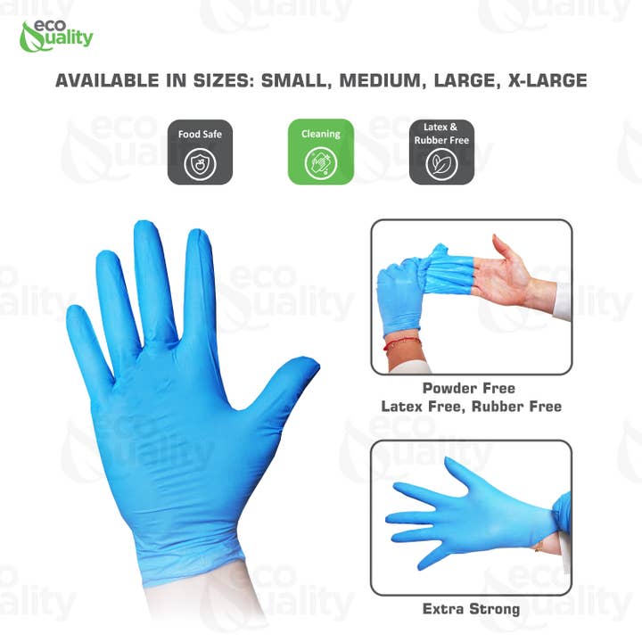 EcoQuality - Wholesale Cleaning Gloves - Small Blue Nitrile Exam Gloves, Disposable, Latex Rubber2