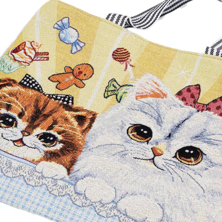 Cap Zone - Vendita all'ingrosso Borsa tote - Donna - Borsa a tracolla in tela con arazzo scintillante Sweet Kitty Cat3