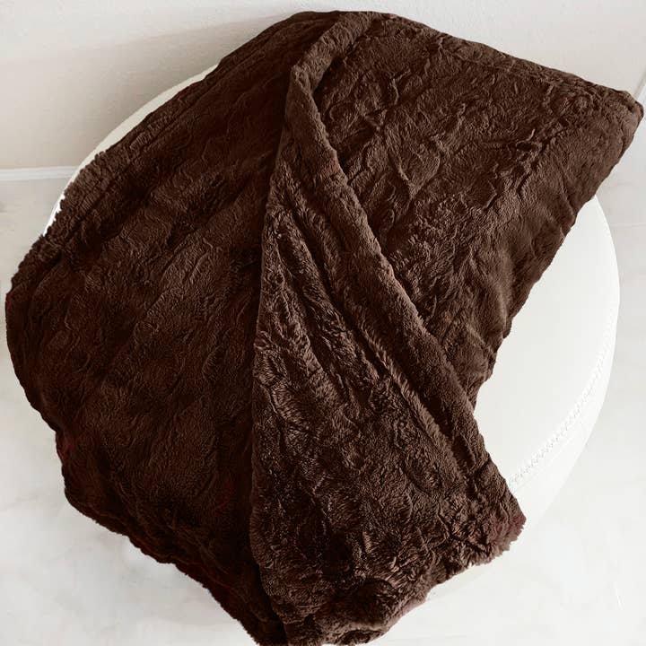 Chocolate Full/Queen Size 60 x 72 Minky Faux Fur Blanket for wholesale by Two Lumps of Sugar