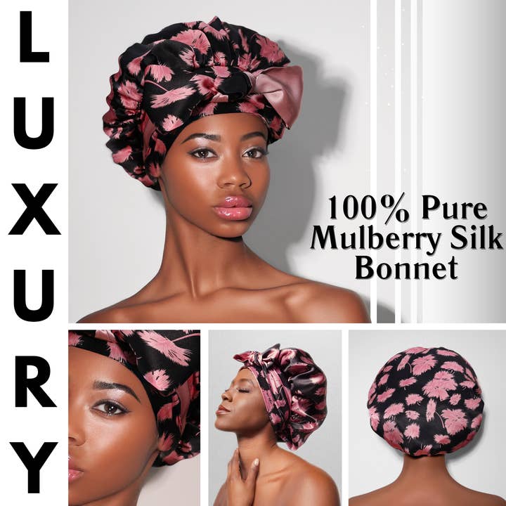 Nochka - Wholesale Sleep cap / bonnet – women's - Vintage Pink Print Reversible Bonnet with Ties4