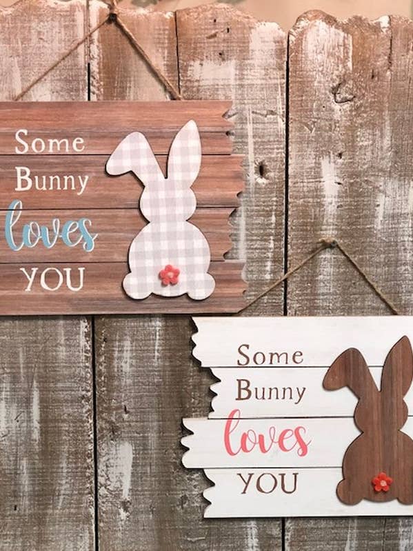 Pallet Bunny Hanging Signs Set of 2 14"x10.25" for wholesale by DNS Designs