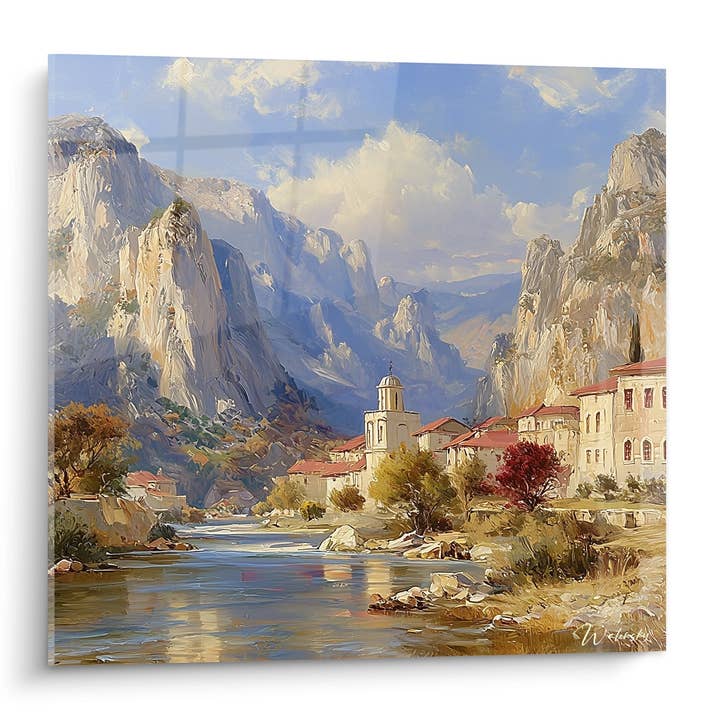 Cuadro de aldea montañesa mediterránea - Cañón con casas blancas - edición Gargantas y cañones para venta al por mayor de Walensky