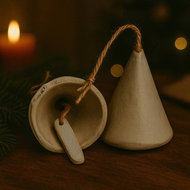 Winter Chime Bell, Handcrafted Ceramic Bell Ornament in Matt for wholesale by Design by Pouneh