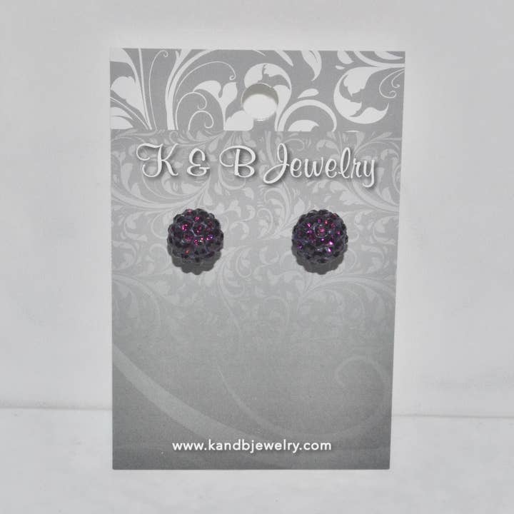 Dark Purple Crystal Pave' Ball Studs for wholesale by K & B Jewelry