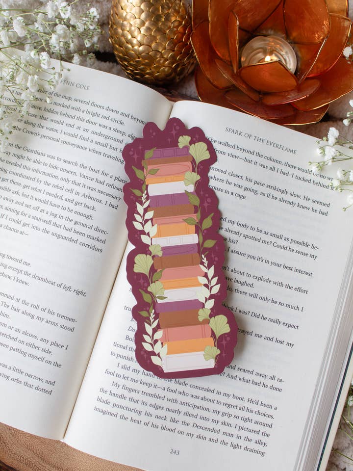 Autumn Bookstack Die-Cut Bookmark for wholesale by Meaggie Moos