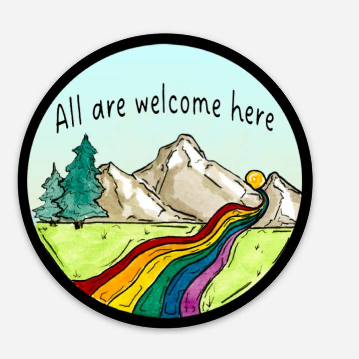 Pride River - All Are Welcome Here Sticker for wholesale by Heartwood Collective