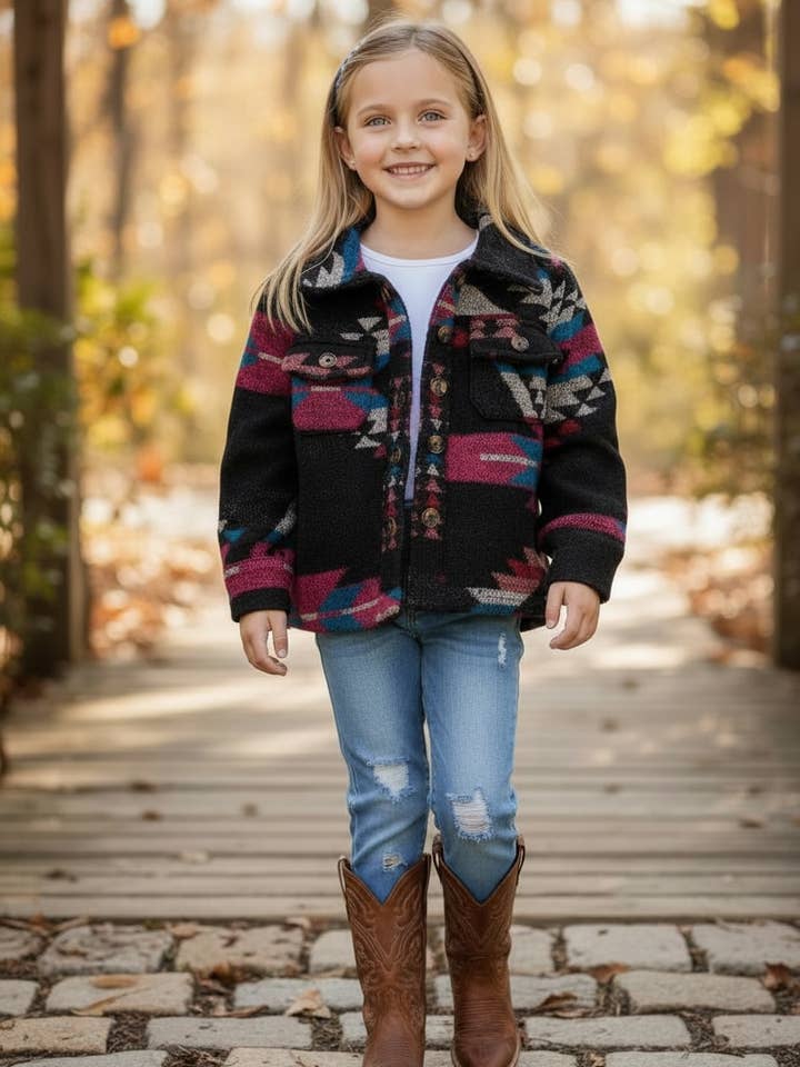 Geometric printed girls shacket. TPG65133053 JEAN for wholesale by Kids Charm Online