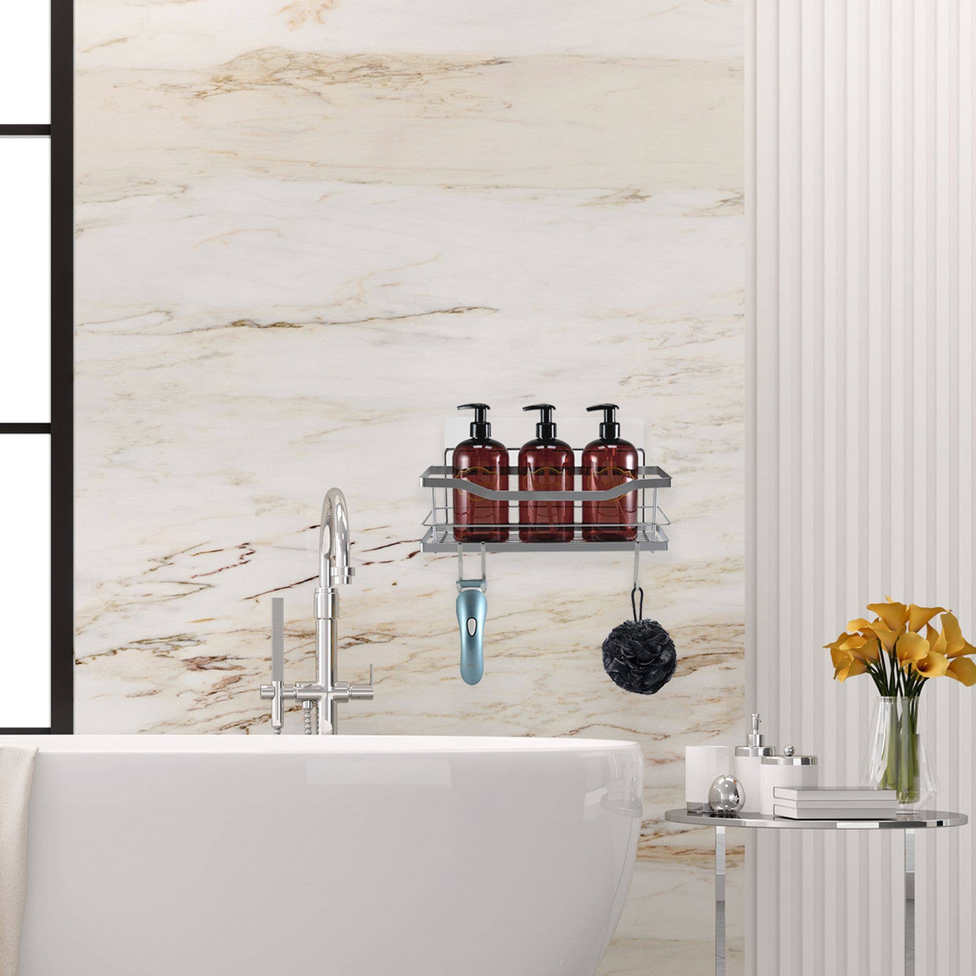 Bottiful Home - Wholesale Bath Caddy - 304 SS Shower Caddy Baskets w 3 Adhesive Strips & 6 Hooks5