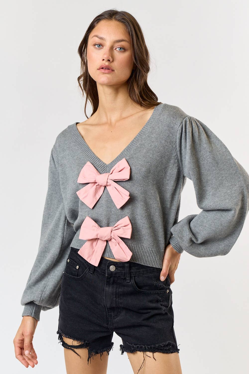 Lalavon - Wholesale Knit Sweater - Women's - ILT4228 Front Contrast Bow Sweater8