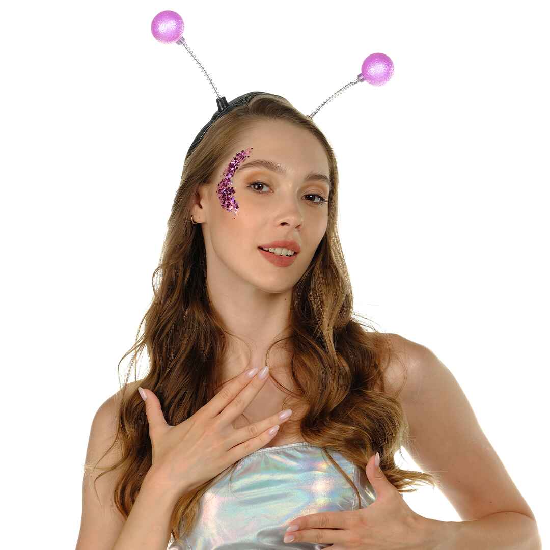 Funcredible - Wholesale Costume - Women's - Light Up Pink Alien Headband with Glitter - Alien Costume 5
