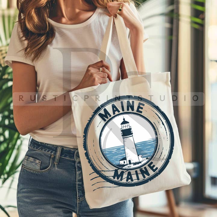 Vintage Tote Bag Maine State Stamp Vintage Shoulder Bag for wholesale by RusticPrintStudio