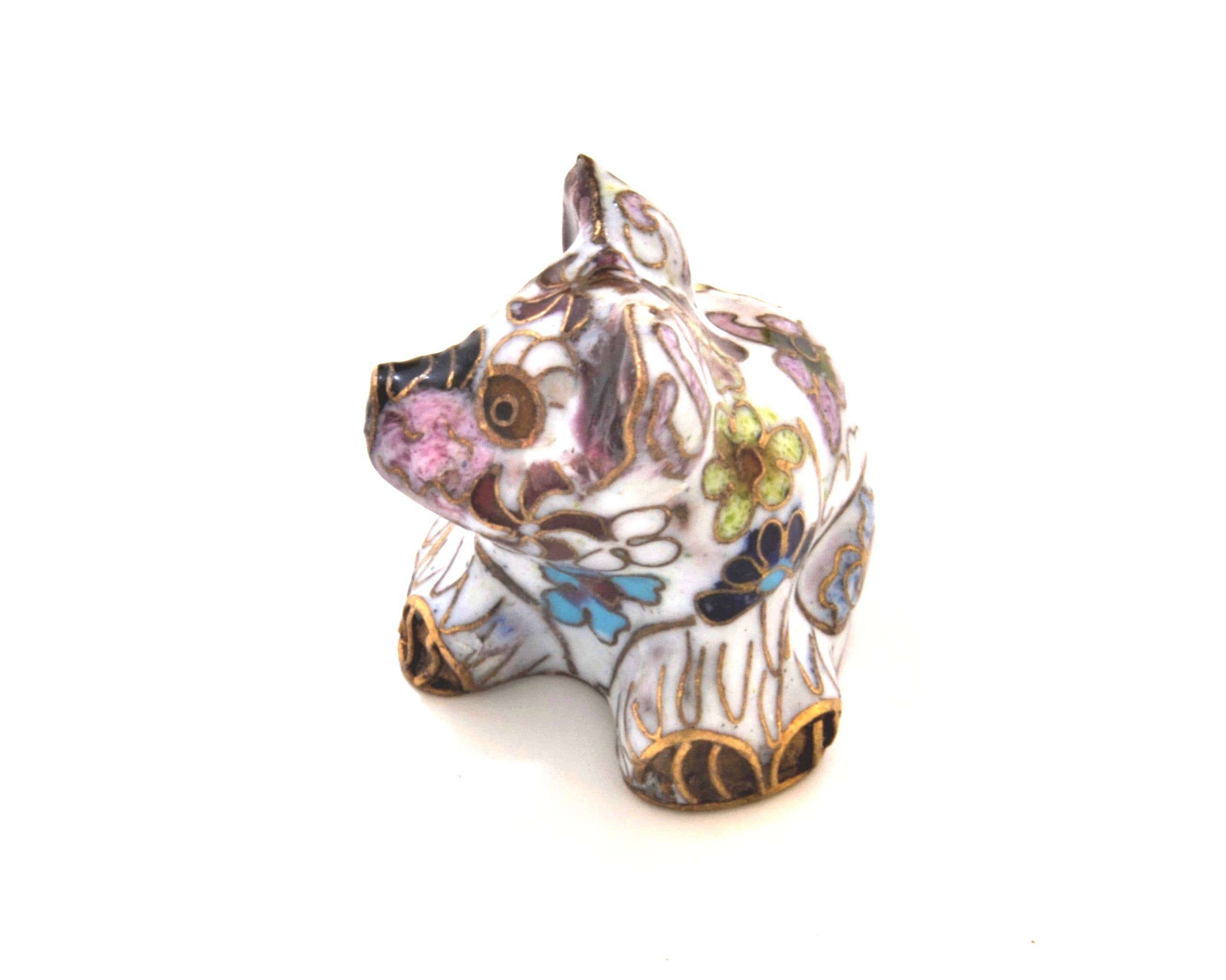 Ciel Collectables - Wholesale Decorative Figurine - Vintage Cloisonne Pig Figurine. Handmade with Floral Design5