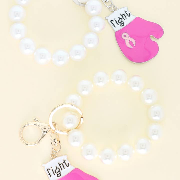Pink Ribbon Boxing Gloves Bracelet Charm Keychain for wholesale by SP Sophia Collection