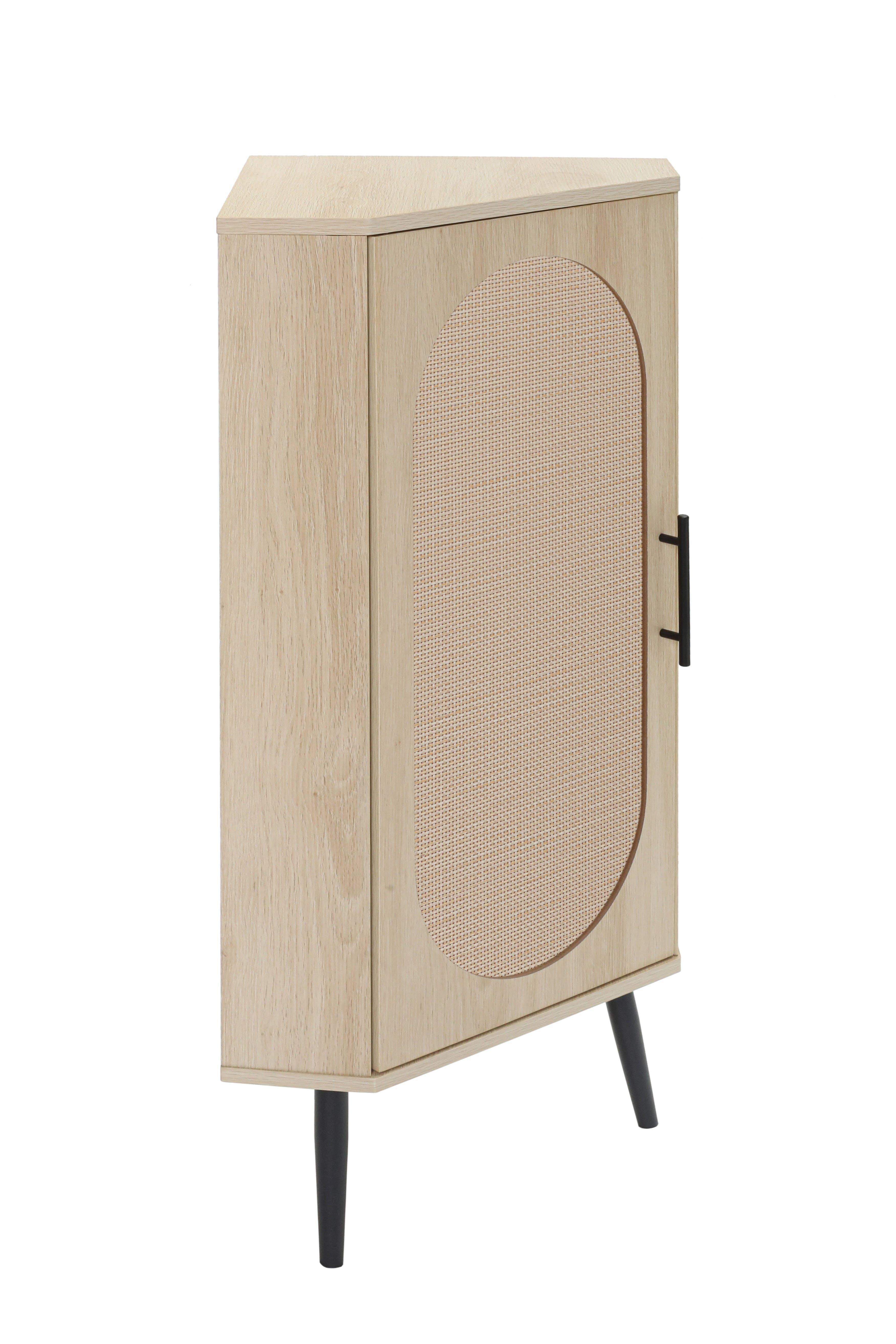 Orange County Decor - Wholesale Cabinet - Corner Cabinet ,Rattan Door,Freestanding Corner Tables For Small Spaces, Corner Shelf Stand For Living Room, Kitchen, Bathroom, Bedroom Natural Particle Board5
