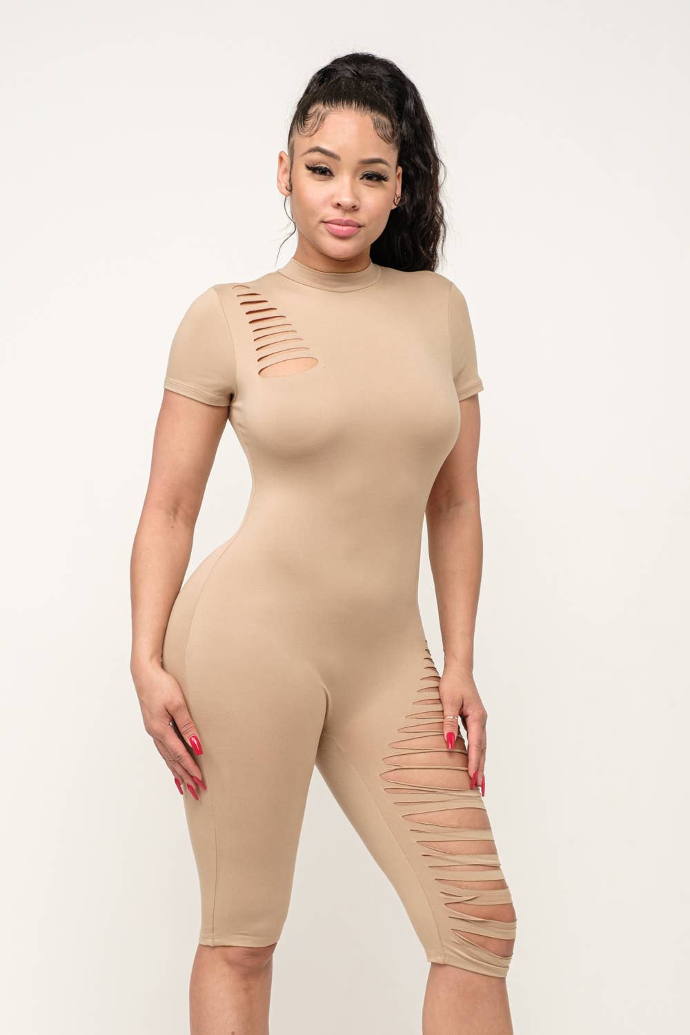 Julia by LoveJ – wholesale Romper – Women's – Shoulder And Bottom Side Laser Cut Back Zipper Romper7