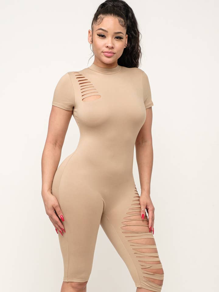 Julia by LoveJ - Wholesale Romper - Women's - Shoulder And Bottom Side Laser Cut Back Zipper Romper7