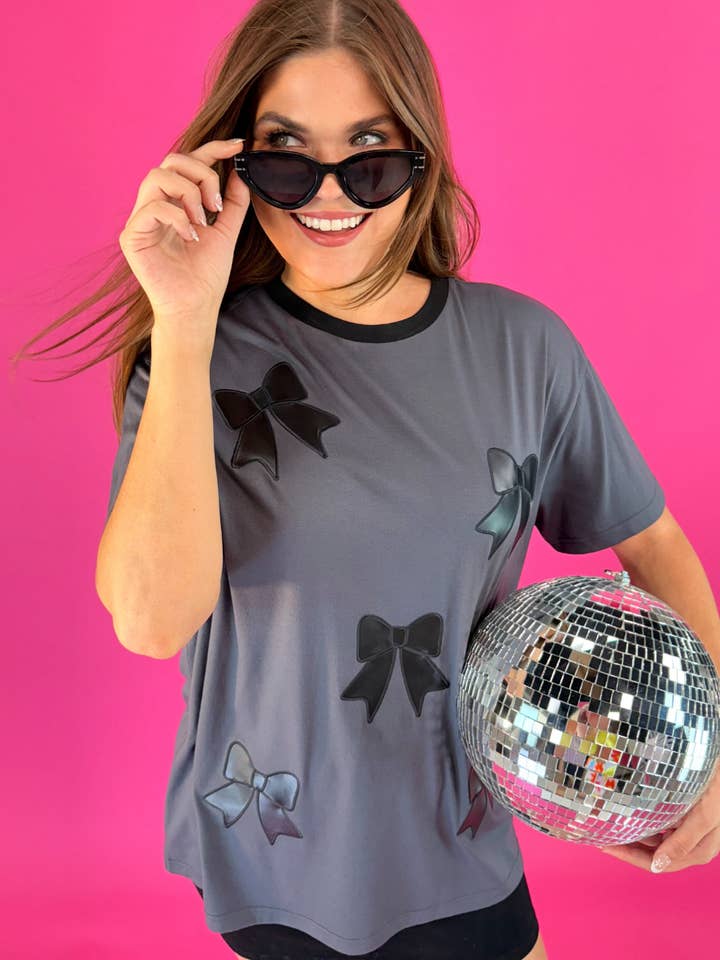 Faux Leather Bow Oversized Tee for wholesale by Jess Lea