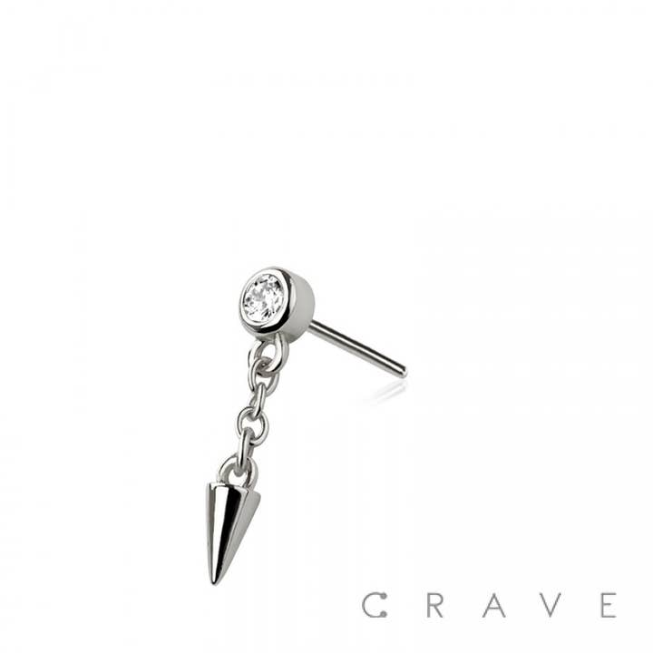 CRAVE BODY JEWELRY - Wholesale Stud/post earrings - 316L SURGICAL STEEL THREADLESS PUSH IN DANGLE SPIKE ROUND CZ5