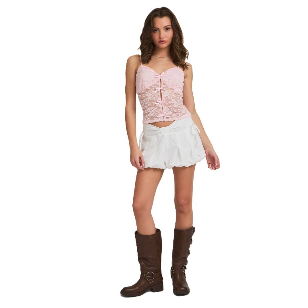 WHITE Mid Rise Bow Detail Bubble Hem Shorts for wholesale on Faire3