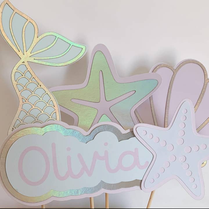 Custom Mermaid Cake Topper For Under The Sea Beach Party for wholesale by Uncouth Coco