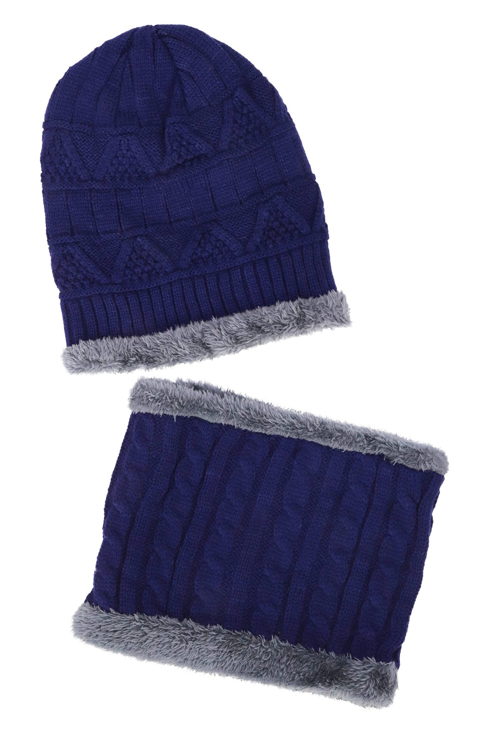 ASSORTED Dark Neutrals 2-piece Knit Fur Beanie Scarf for wholesale on Faire10