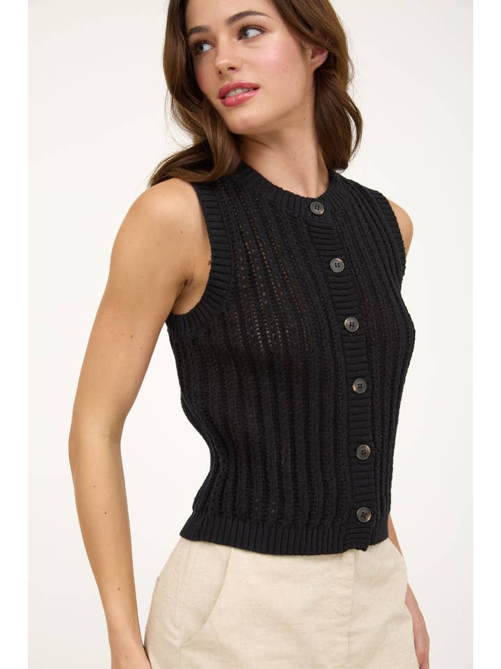 The Workshop Studio - Vente Cardigan – femme - CARDIGAN EN MAILLE SANS MANCHES À COL ROND AVEC BOUTONS18