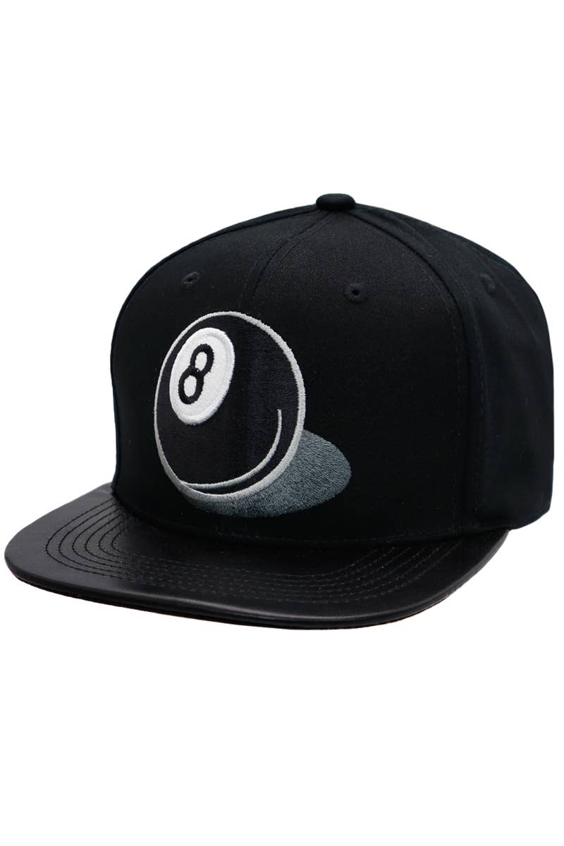 Cap Zone - Wholesale Flat Brim Cap - Men's - Pool 8 Ball  PU Leather Bill Cotton Six Panel Snapback0