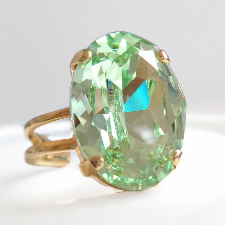Mint Green Crystal Cocktail Ring - Light Green Crystal - Crystal Ring - Chrysolite Green for wholesale by Love Your Bling®