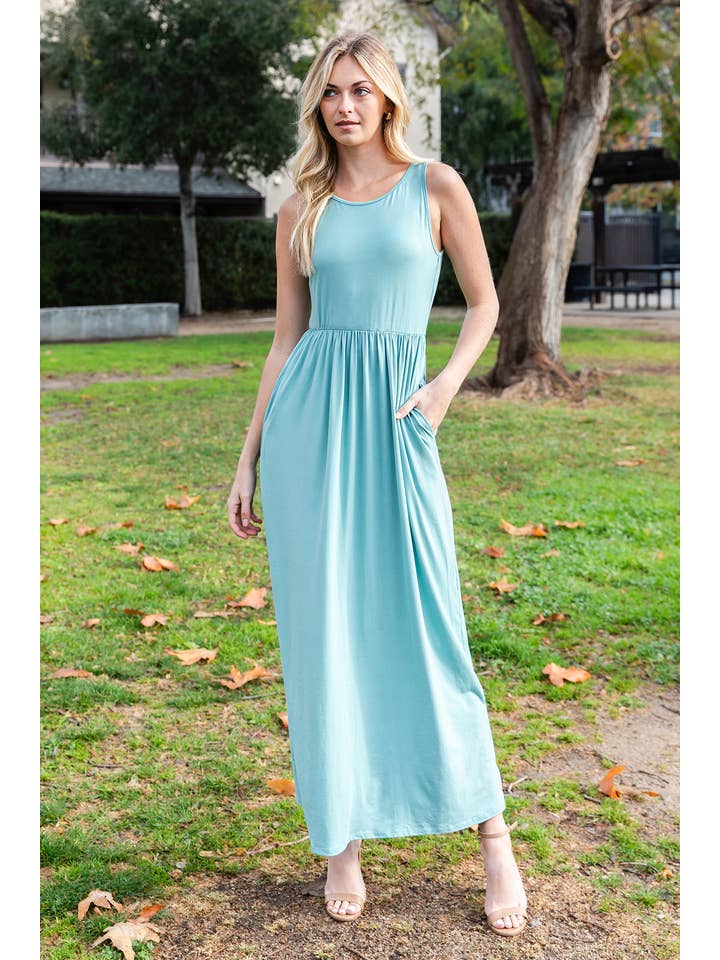 You & Me - Vendita all'ingrosso Vestito - Donna - YMD10095V-ABITO LUNGO SENZA MANICHE A TINTA UNITA2