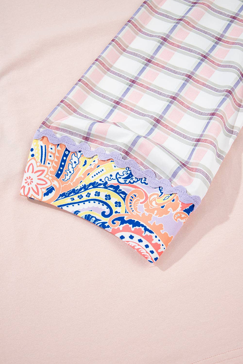 Delikatesse Delikatesse Ricrac-Besatz Blumen-Karo-Patchwork-Puffärmel-Bluse für den Großhandel auf Faire9