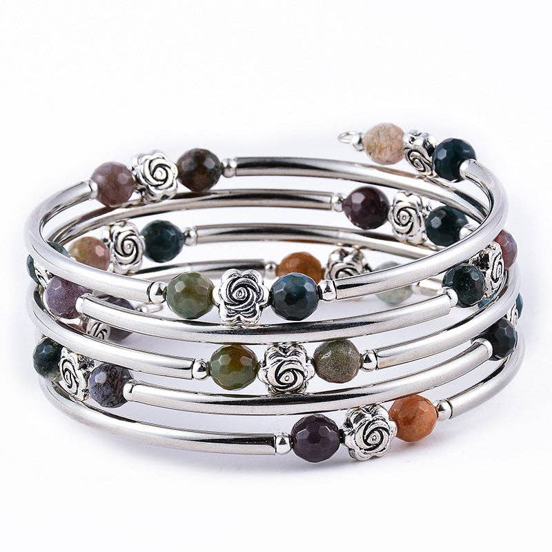Mio Queena - Wholesale Bangle Bracelet - 6MM Natural Stone Multi-Layer Wrap Beaded Bangle Bracelets5