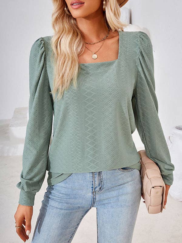 Loose Jacquard Solid Color Square-neck T-Shirts Tops for wholesale by VividLux