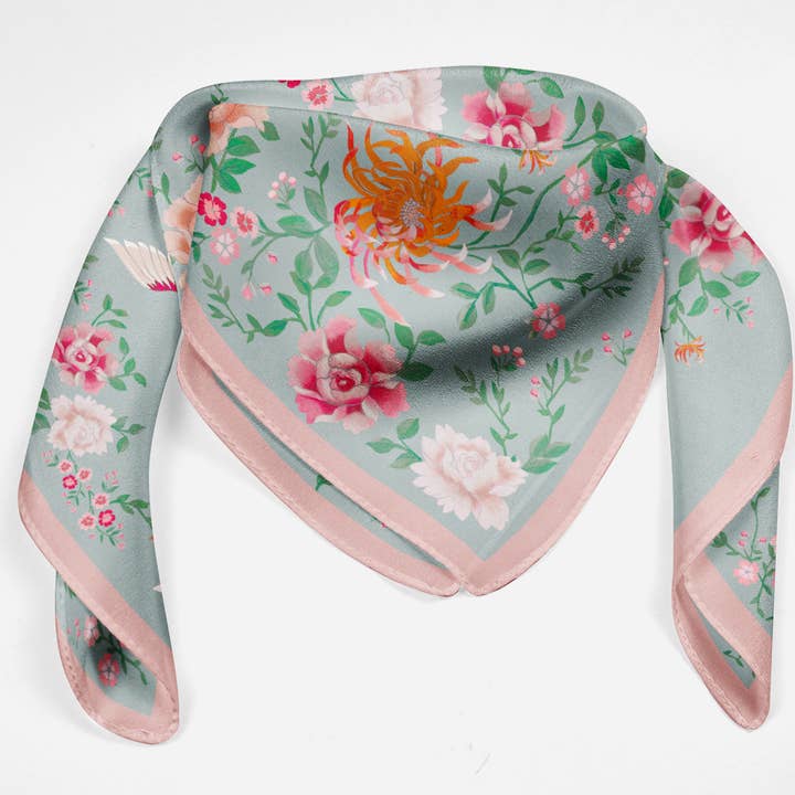 90 x 90cm Peonias Celeste Scarf for wholesale by Florentina Fischer
