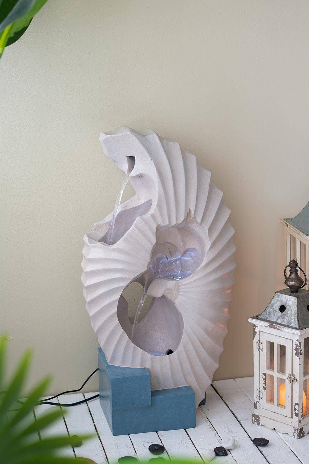 A&B Home Group Inc. - Wholesale Outdoor Ornament/Decor - 16.9x10.2x31.9" White Abstract Water Fountain with Blue Base4