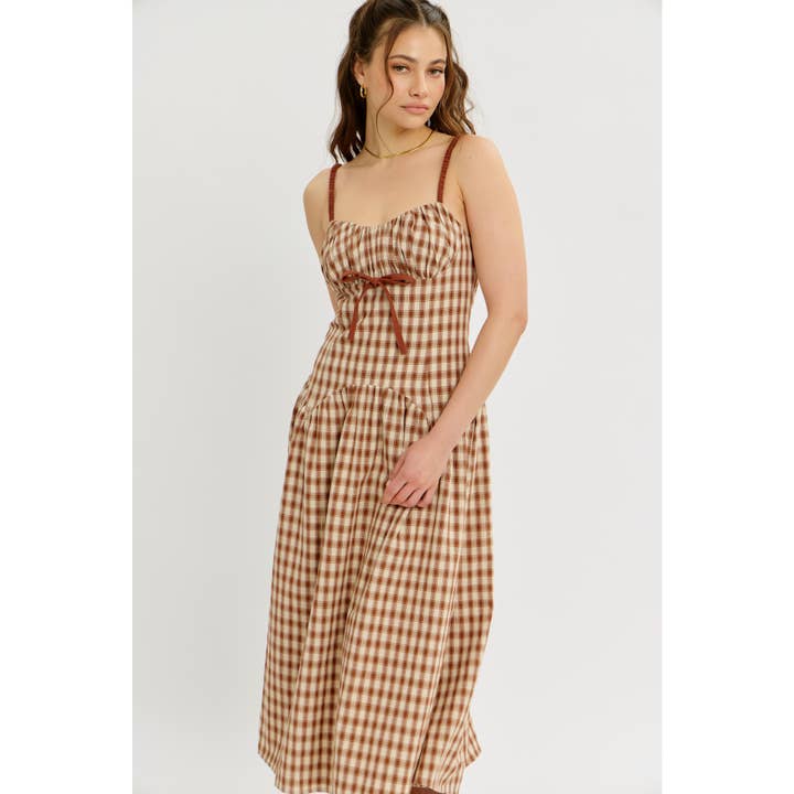 idem ditto - Wholesale Dress - Women's - PLAID MIDI DRESS WITH RUCHED BUST AND OPEN BACK17