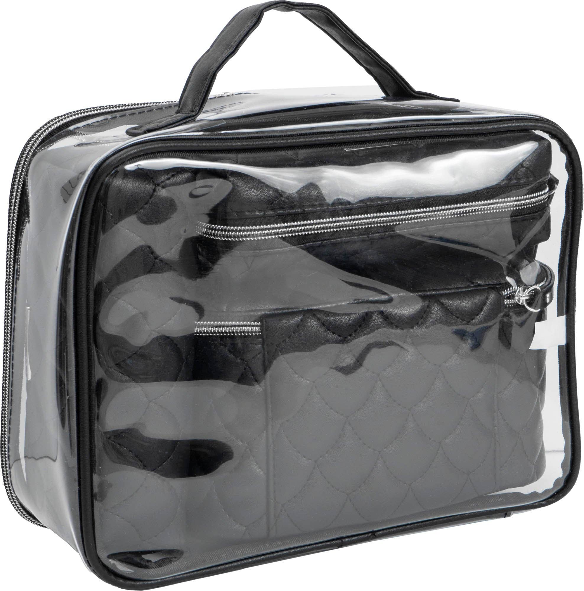 Magid - Wholesale Makeup/Cosmetic Bag - Joan & David Scallop Diamond Quilted Faux Leather 4-Piece Clear Cosmetic Bag Set2
