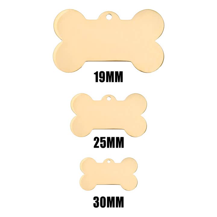 WJW - Wholesale Pet Identification Tag - Cat/Dog - 18K Gold PVD Stainless Steel Dog Bone Pet Tag / PDL0130
