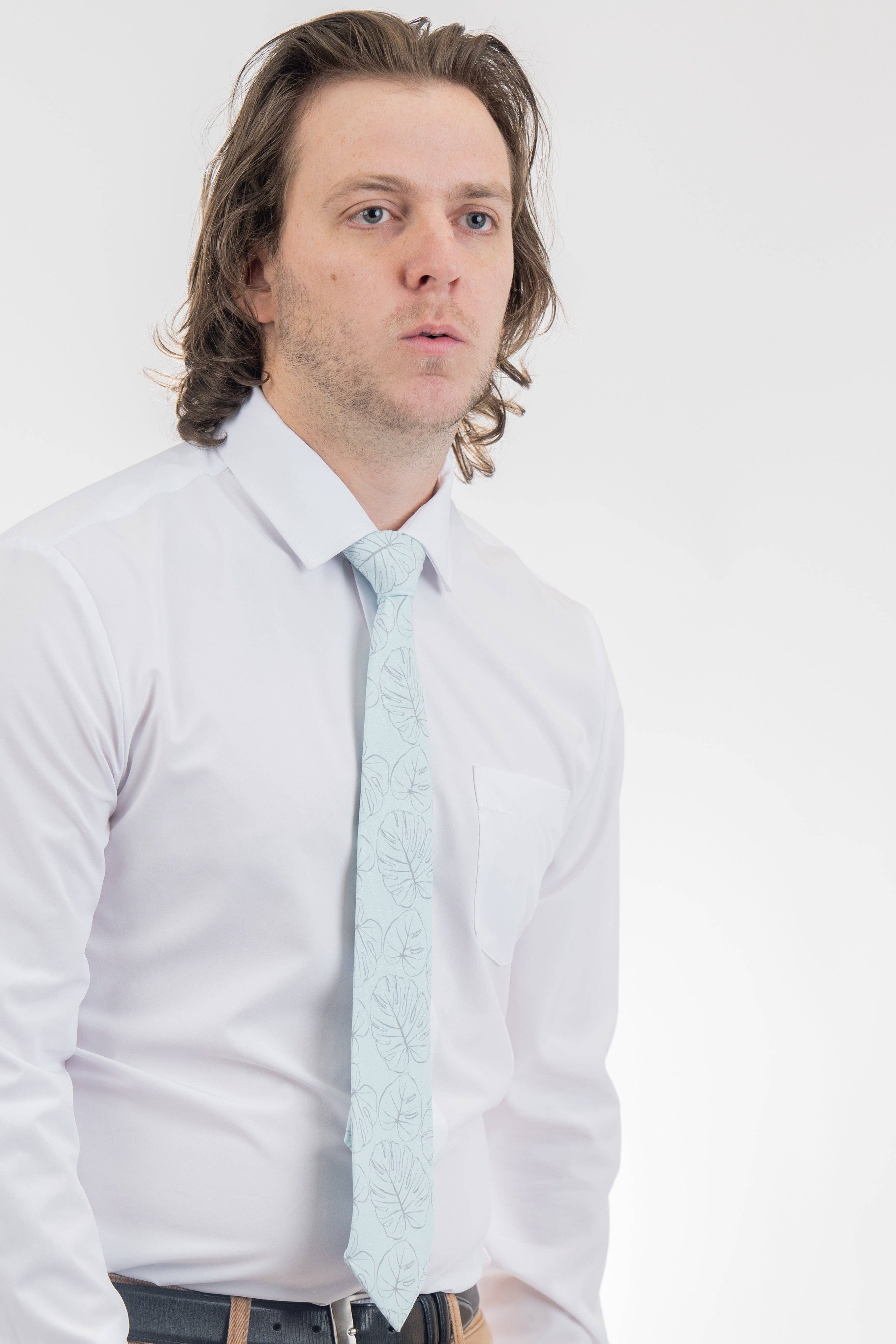 Bombora Ties - Wholesale Necktie - Men's - Monstera Sketch (seafoam)1