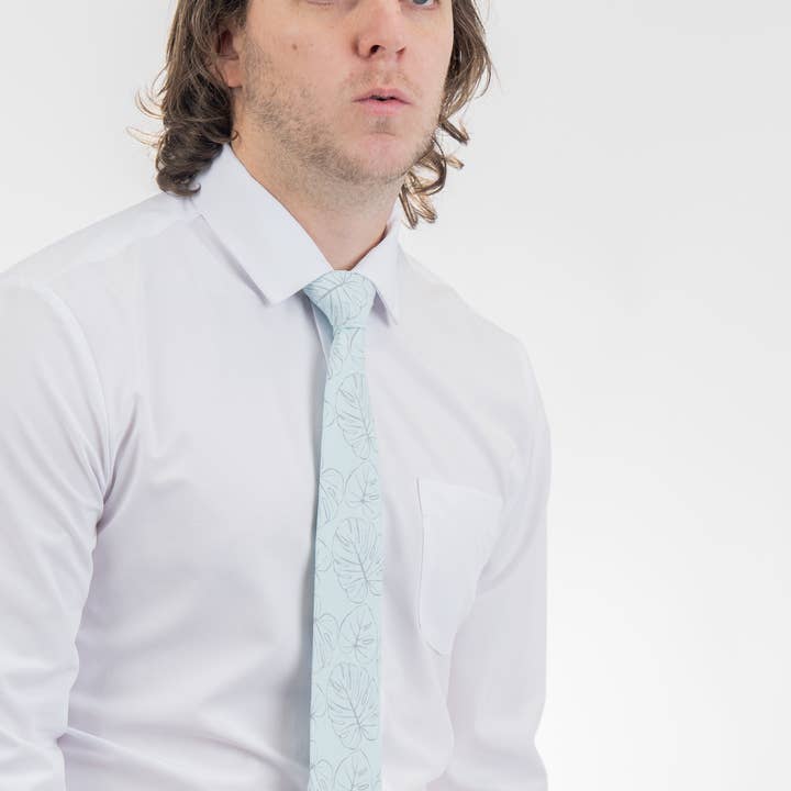 Bombora Ties - Wholesale Necktie - Men's - Monstera Sketch (seafoam)1