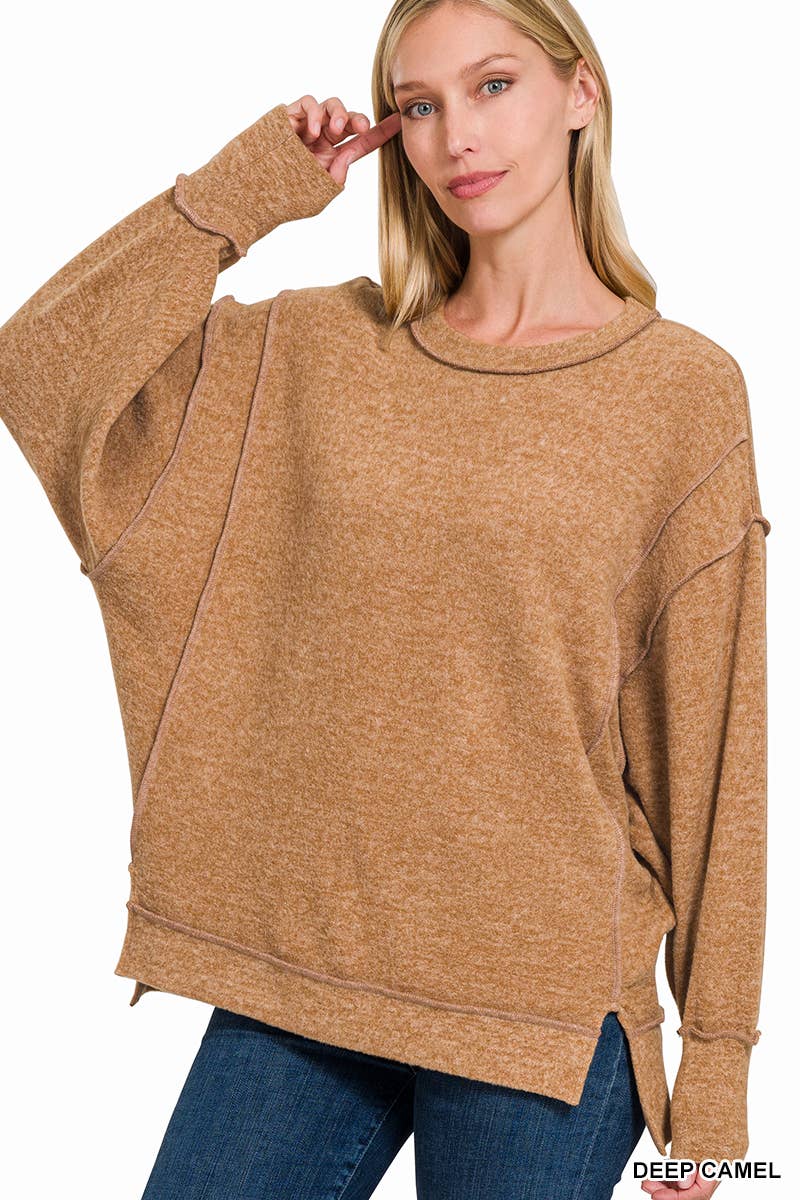 42POPS - Wholesale Knit Sweater - Women's - `.Brushed Melange Hacci Exposed Seam Sweater W/ Side18