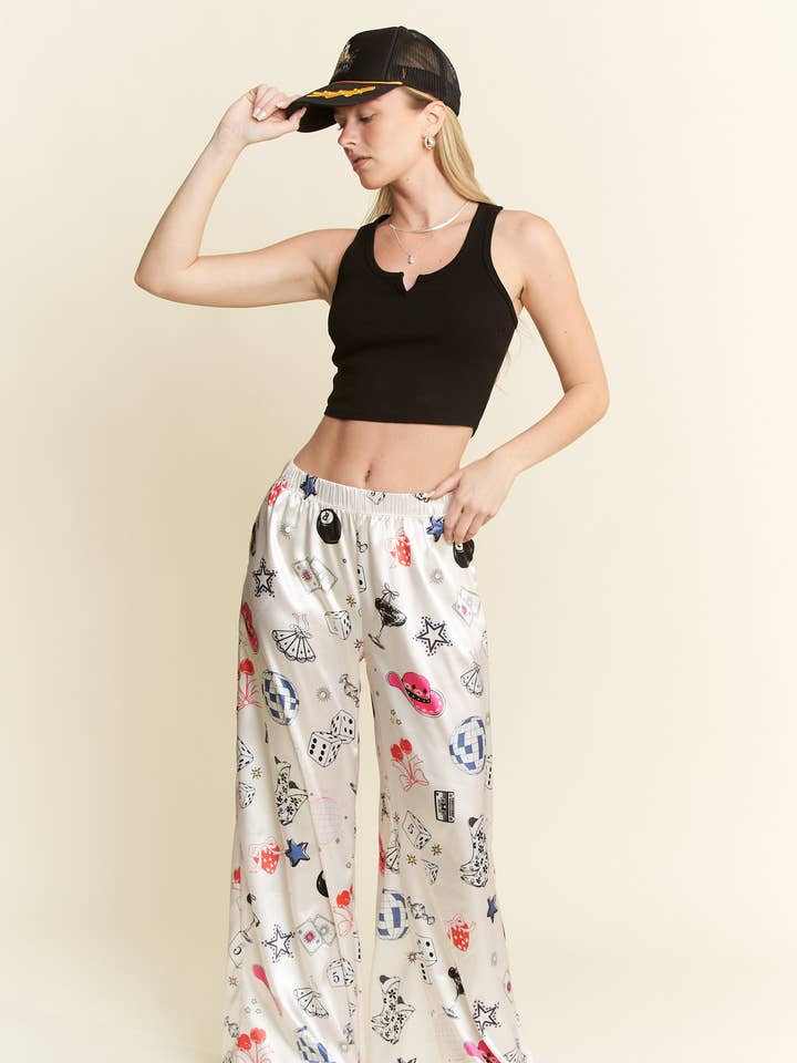 PARTY COLLAGE SATIN PANTS for wholesale by JADE BY JANE