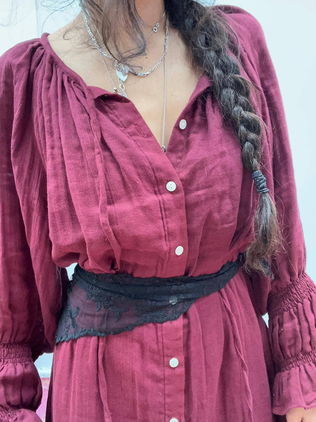 ToutVintage - Wholesale Dress - Women's - Katoenen maxi-jurk Bordeaux3