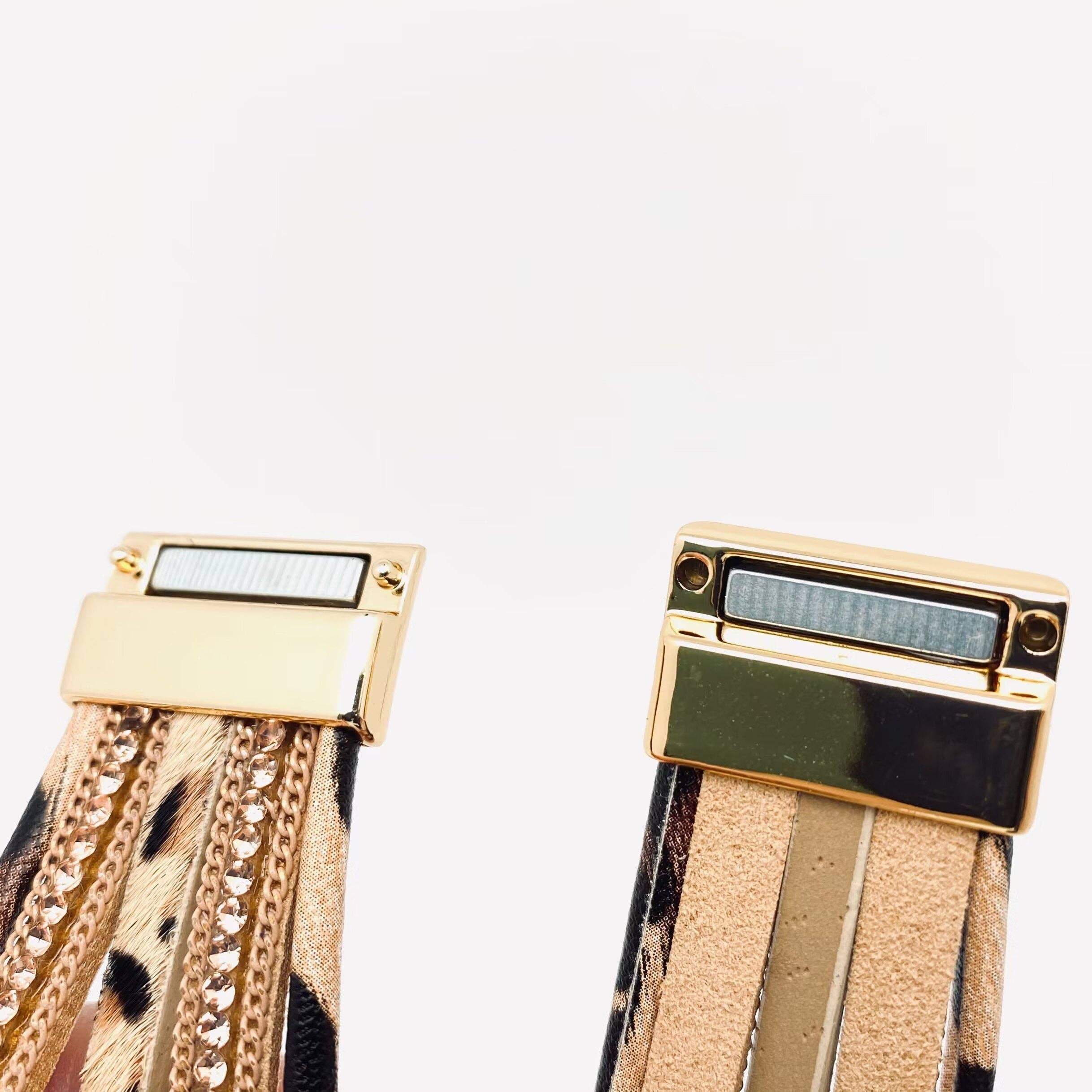 Mio Queena – wholesale Manschettarmband – Bohemiskt flerskikts leopard magnetiskt spännearmband - LB3