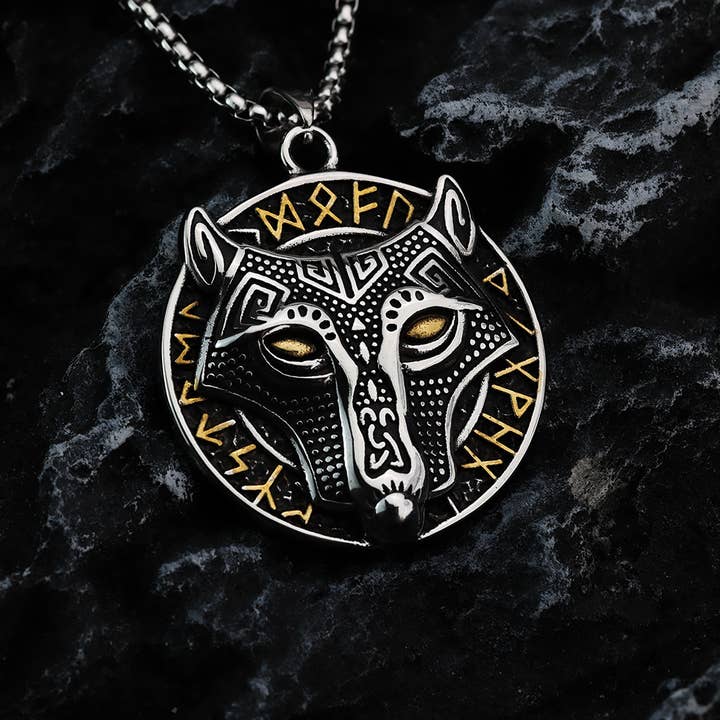 Gemcohub - Wholesale Pendant/Charm Necklace - Nordic Viking Stainless Steel Rune Wolf Head Necklace5