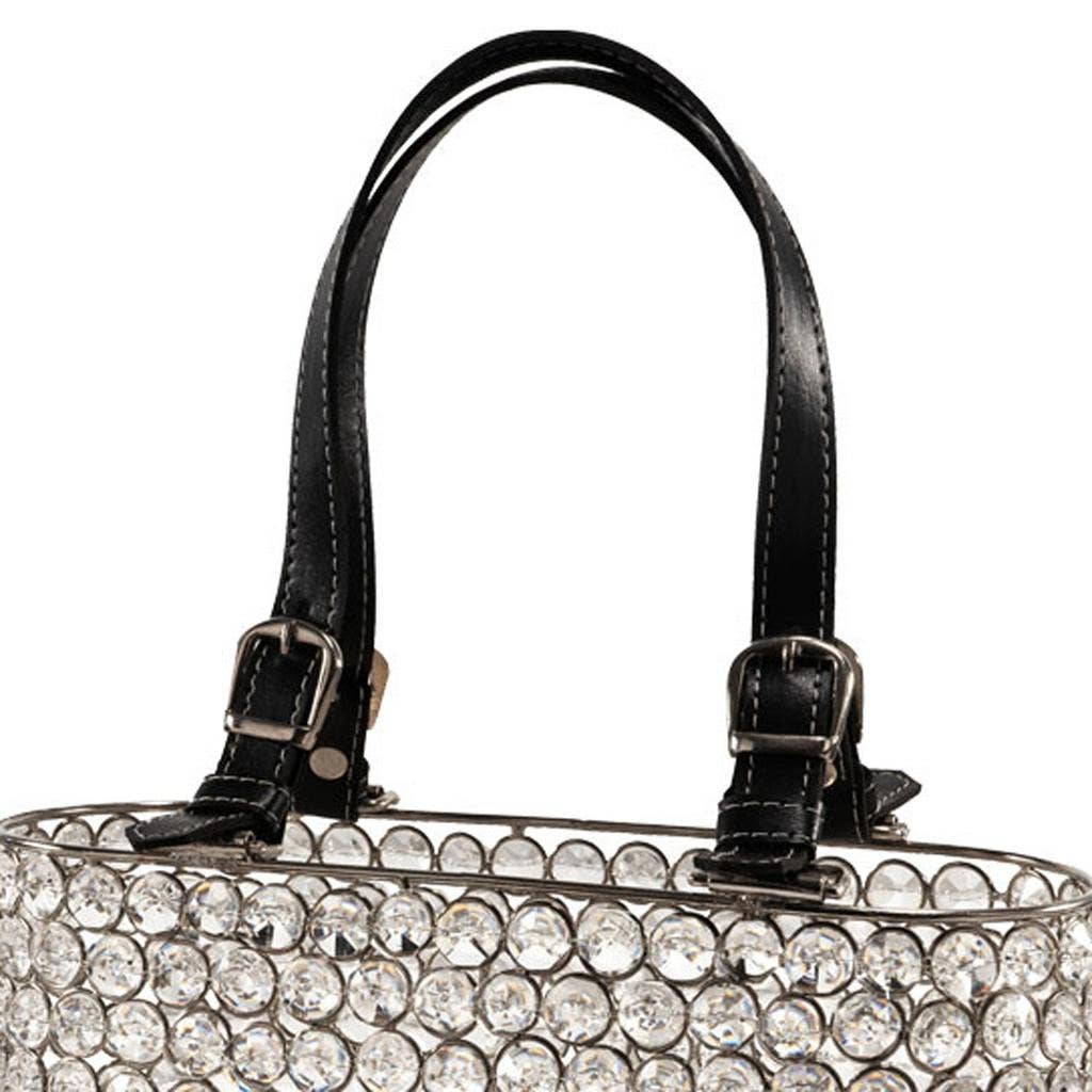 HomeRoots – wholesale Desk organiser – 11" Clear And Silver Faux Crystal And Metal Handbag Shaped Magazine Holder5