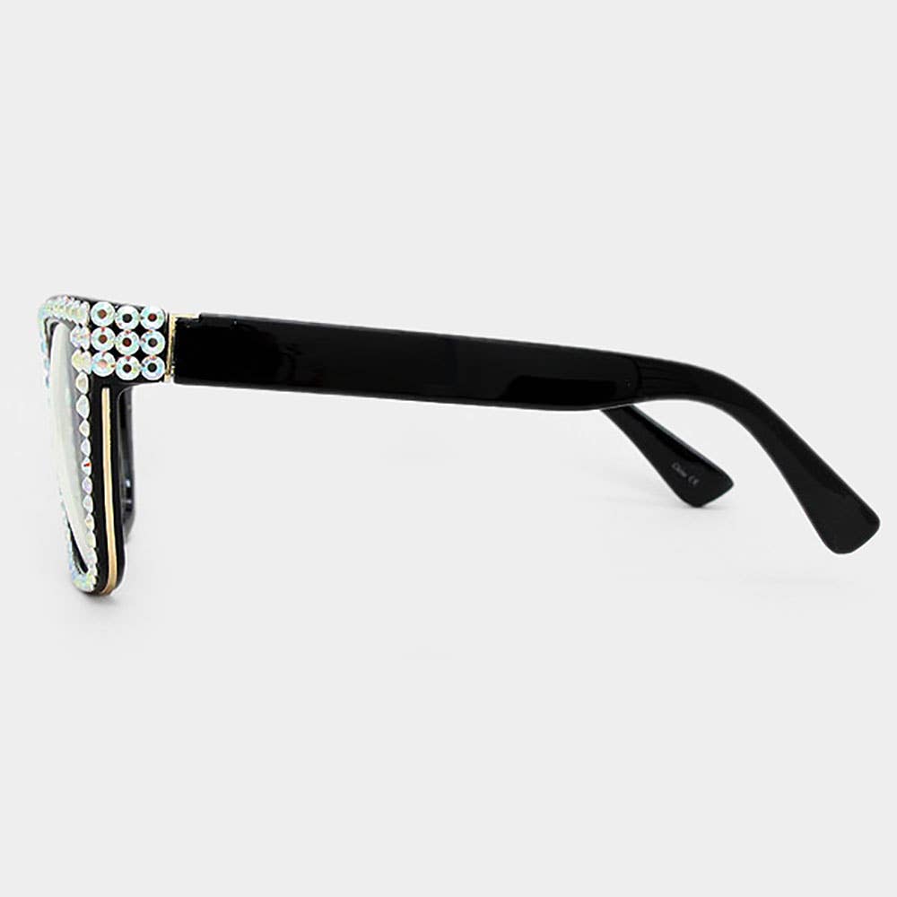 Sensibling Corp. - Wholesale Sunglasses - Women's - Crystal Embellished Clear Lens Wayfarer Sunglasses4