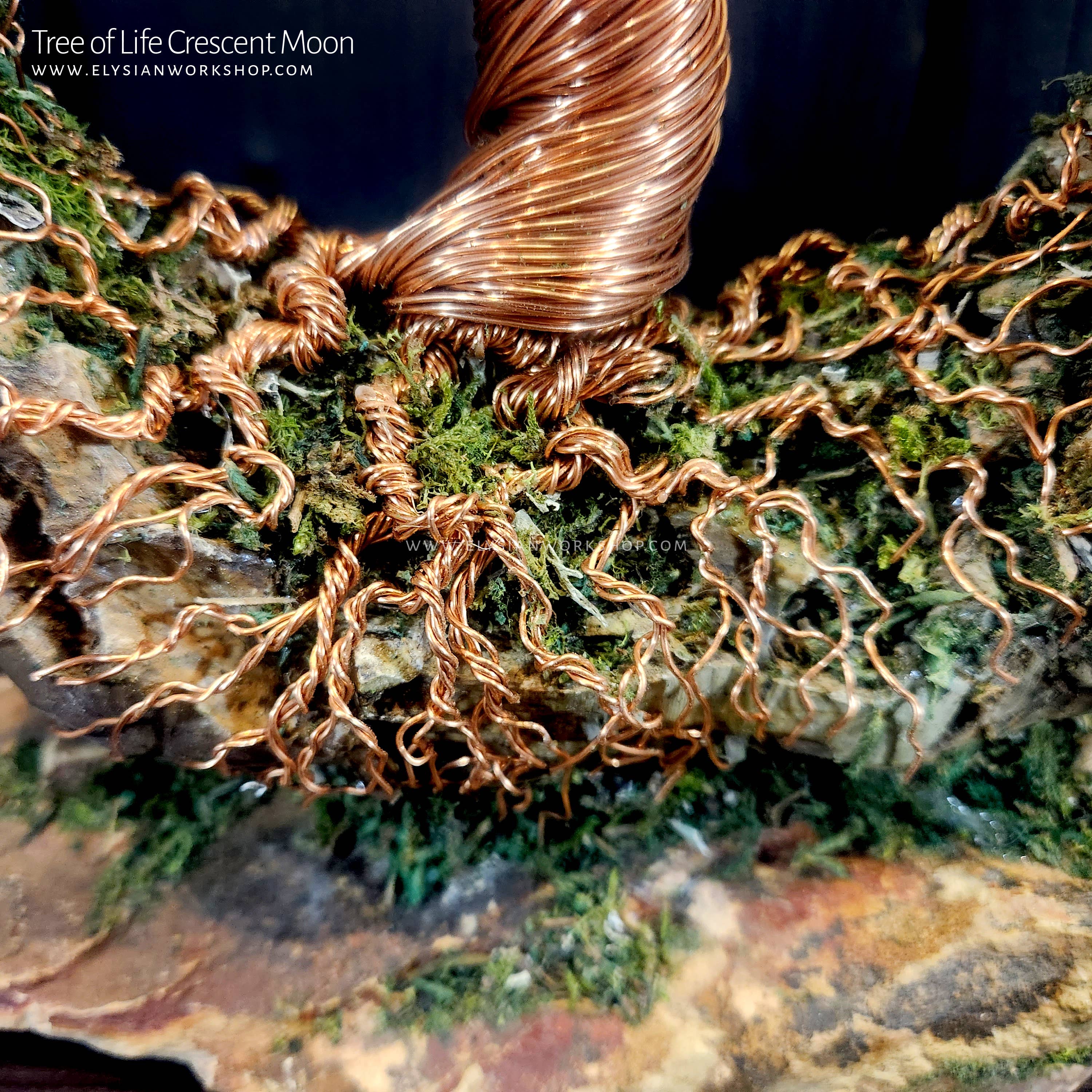 Elysian Workshop - Wholesale Sculpture - Tree of Life Crescent Moon Copper Wire on Ohko Stone4